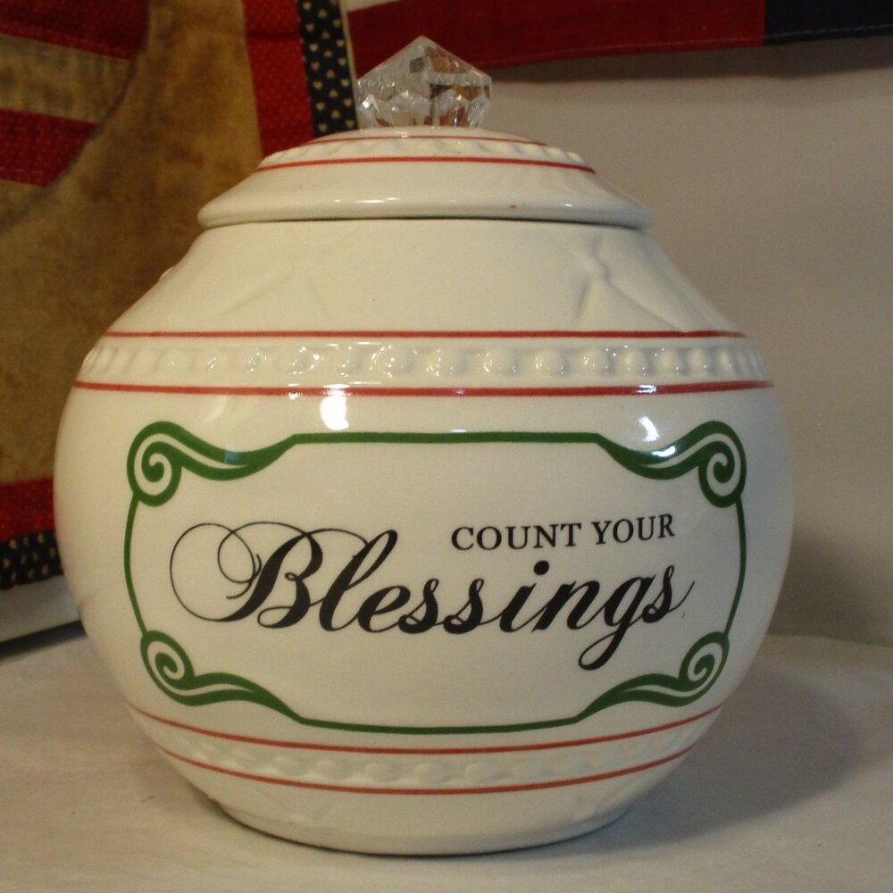 Count Your Blessings Ceramic Dog Biscuit Cookie Jar